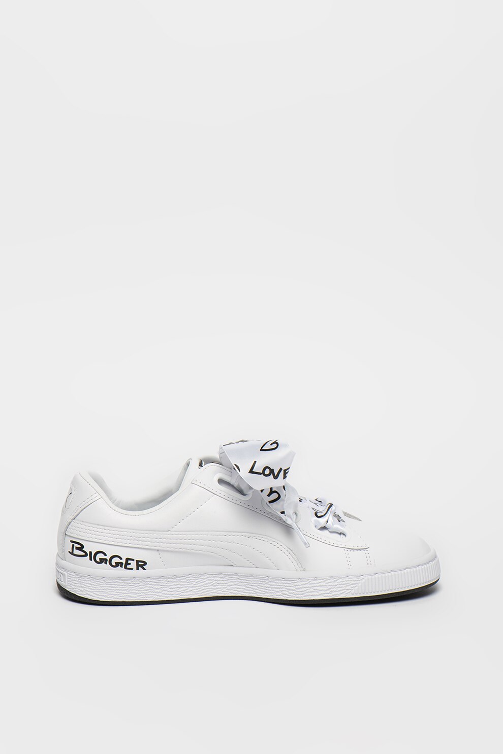 Puma, Basket Heart Handwritten bőr sneaker, Fehér/Fekete, 5 - eMAG.hu