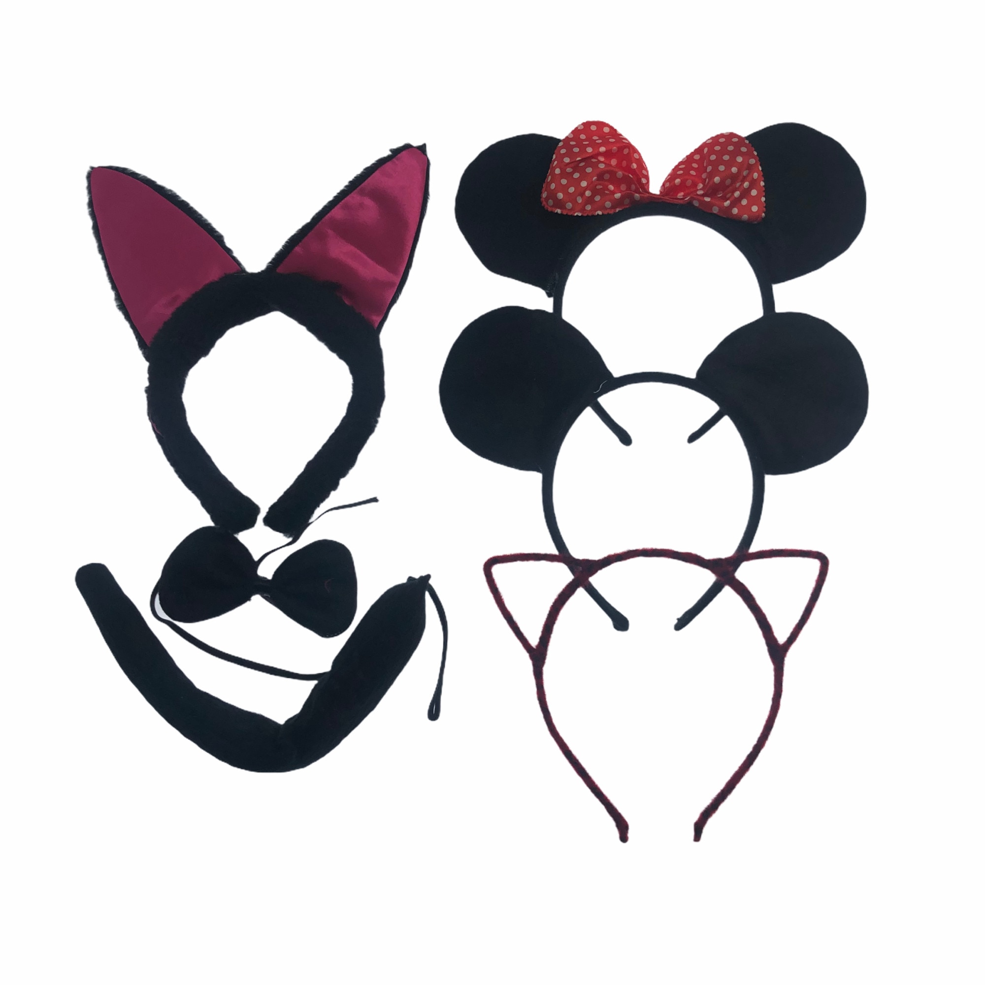 Set 4 coronite petrecere, Minnie/Pisica/Iepure, Plastic/Textil, Atelier