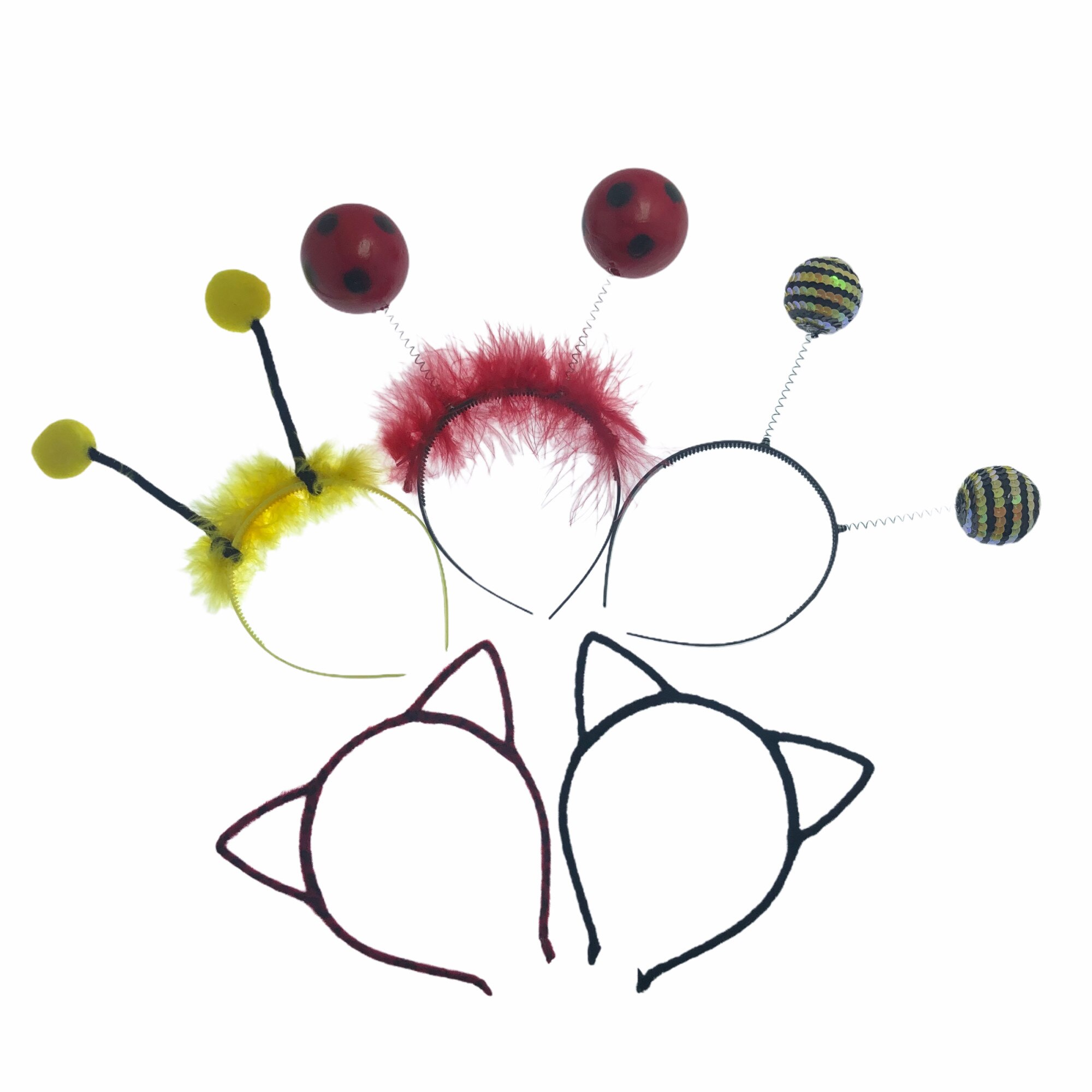 Set 5 coronite petrecere, Albinuta/Pisica, Atelier, Plastic, Rosu/Negru/Galben