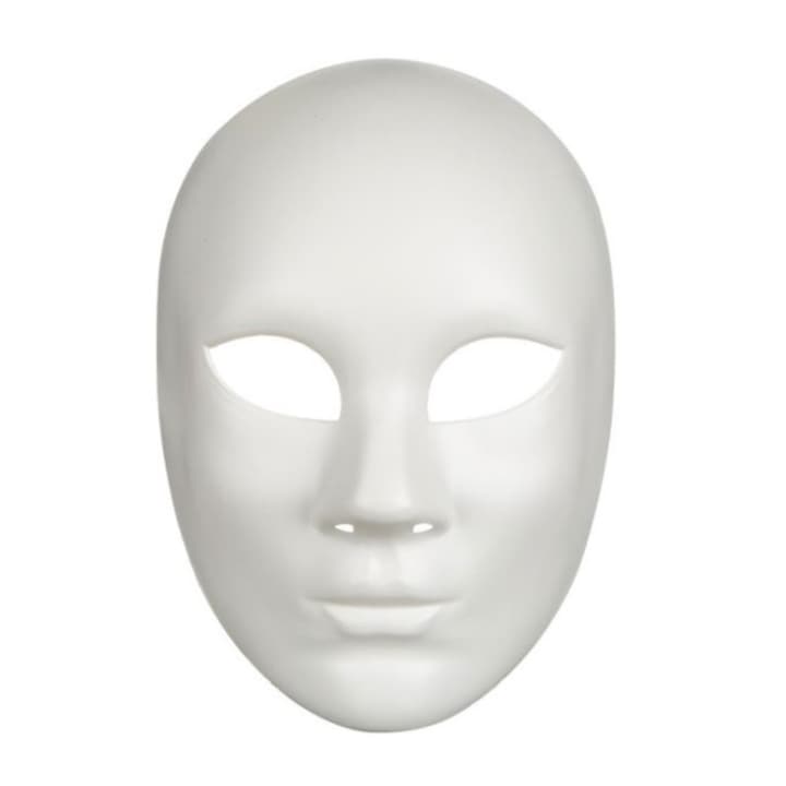 Изцяло бяла маска, покрива носа и устата, аксесоар за карнавал, Хелоуин или маскен бал, универсален размер