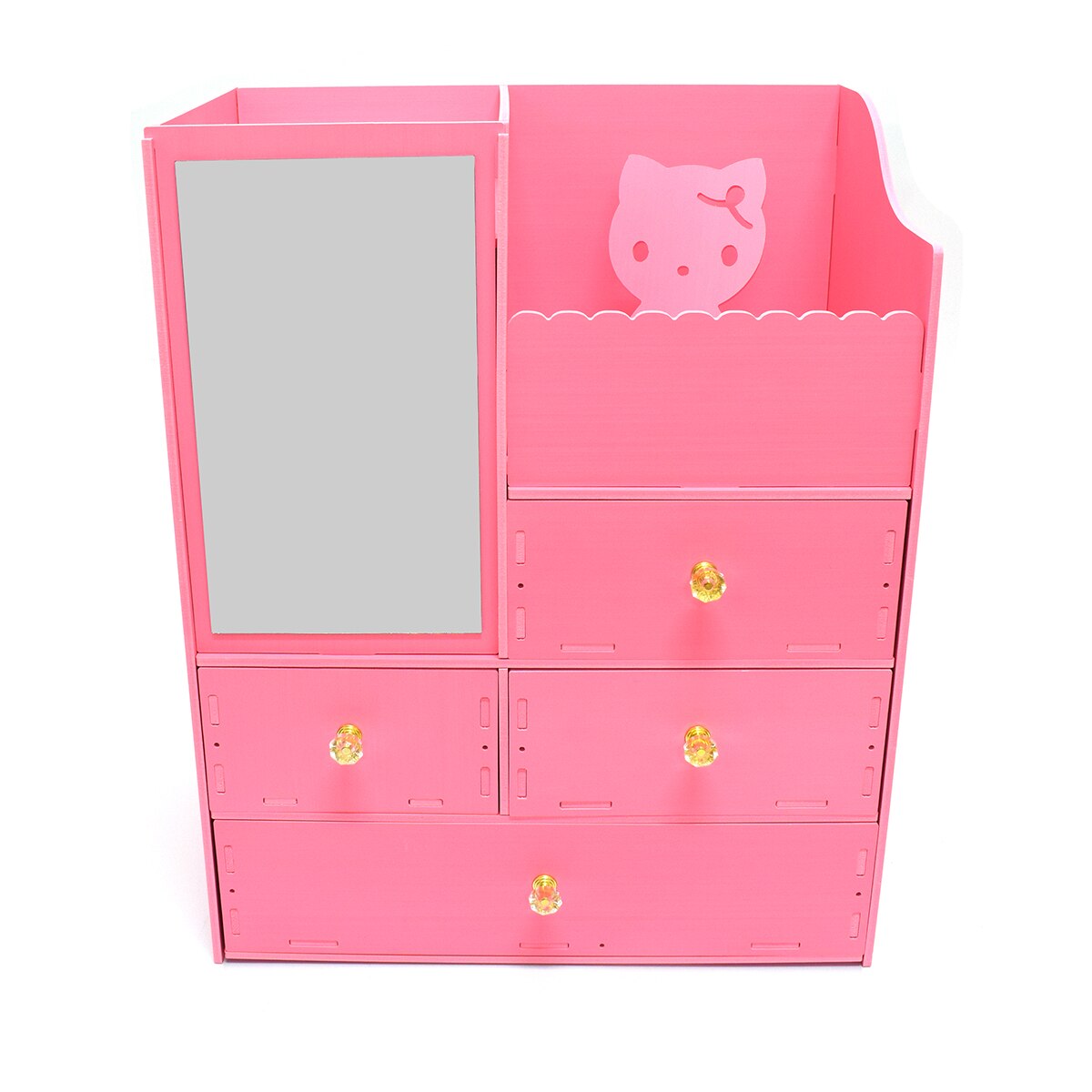 Cutie de bijuterii cu oglinda, 3 sertare mici si unul mare, Naimeed D45, culoare Roz, 50 x 40 x 25 cm