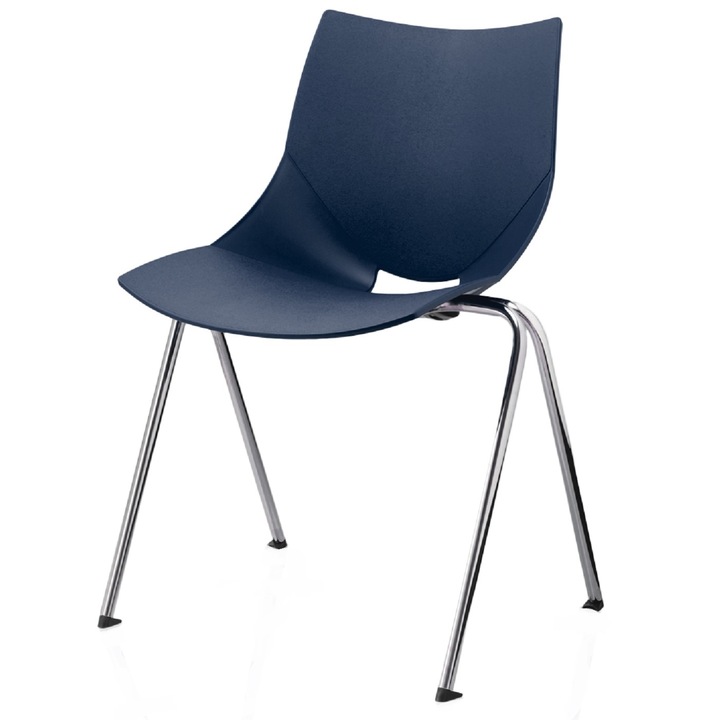 Scaun vizitator, bucatarie, din plastic, TRAFFIC CHAIRS NEMO, picioare cromate, ALBASTRU