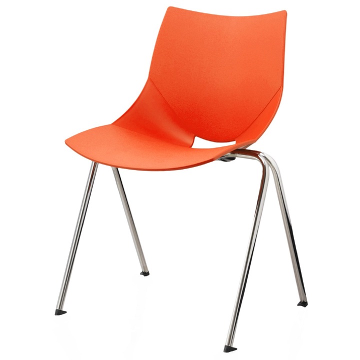 Scaun vizitator, bucatarie, din plastic, TRAFFIC CHAIRS NEMO, picioare cromate, PORTOCALIU