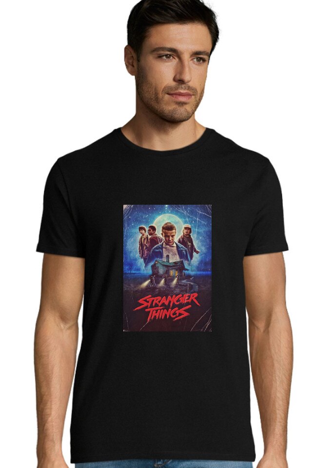 Tricou barbat personalizat ,Stranger Things Poster, L, Negru