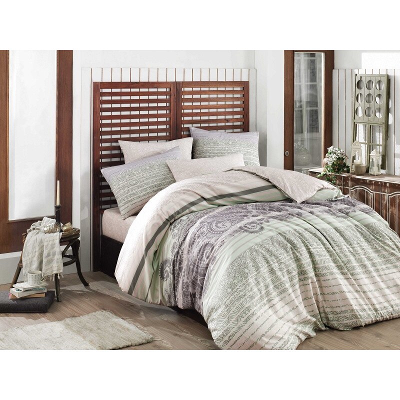 Set Lenjerie de pat, 2 Persoane, Bumbac 100% ranforce - Extra Confort Denisa, Green