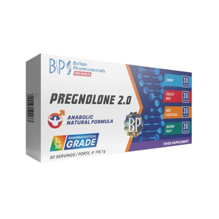 Supliment alimentar Pregnolone 2.0, 4 x 30 capsule, Balkans Pharmaceuticals, echilibru hormonal, cutie pentru pastile cadou
