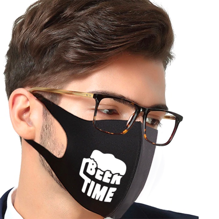 Beer Time - 3D fazonú dizájn szájmaszk szett szemüvegeseknek, fekete
