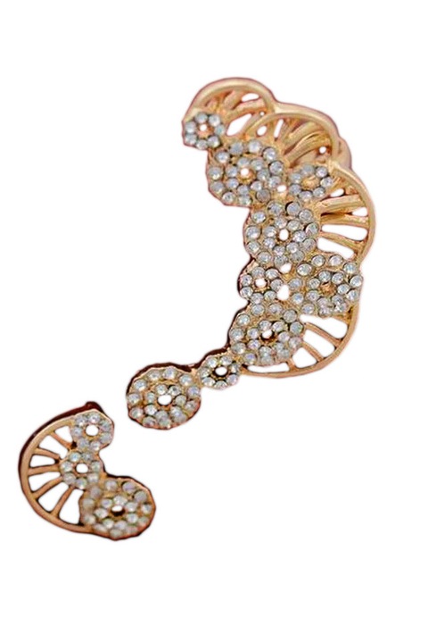 Set Cercel ear cuff si cercel, cercuri cu cristale si raze, Auriu, Urechea stanga sau dreapta