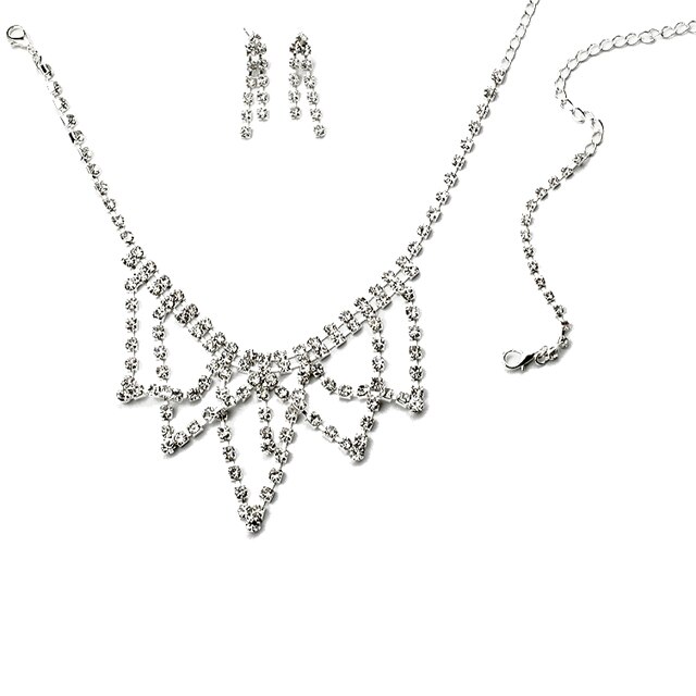 Set lantisor, bratara si cercei dama Chuns Fashion argintii, 44 cm lungime lantisor