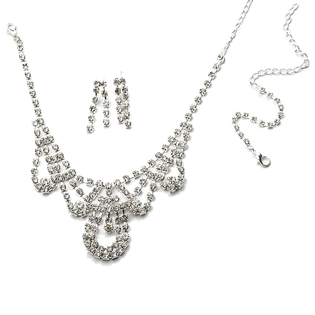 Set lantisor, bratara si cercei dama Chuns Fashion argintii, 45 cm lungime lantisor