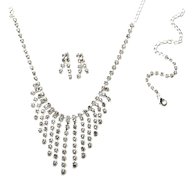 Set lantisor, bratara si cercei dama Chuns Fashion, argintii, 43 cm lungime lantisor