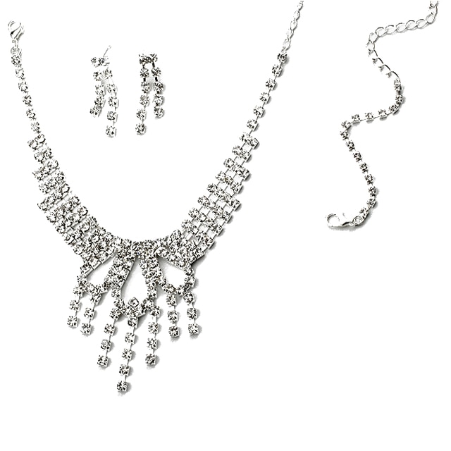 Set lantisor, bratara si cercei dama Chuns Fashion argintii 39 cm lungime lantisor