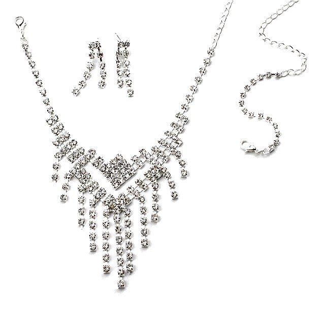 Set lantisor, bratara si cercei dama Chuns Fashion argintii 41 cm lungime lantisor