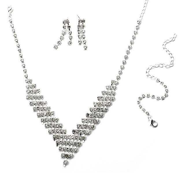 Set lantisor, bratara si cercei dama Chuns Fashion argintii 51 cm lungime lantisor