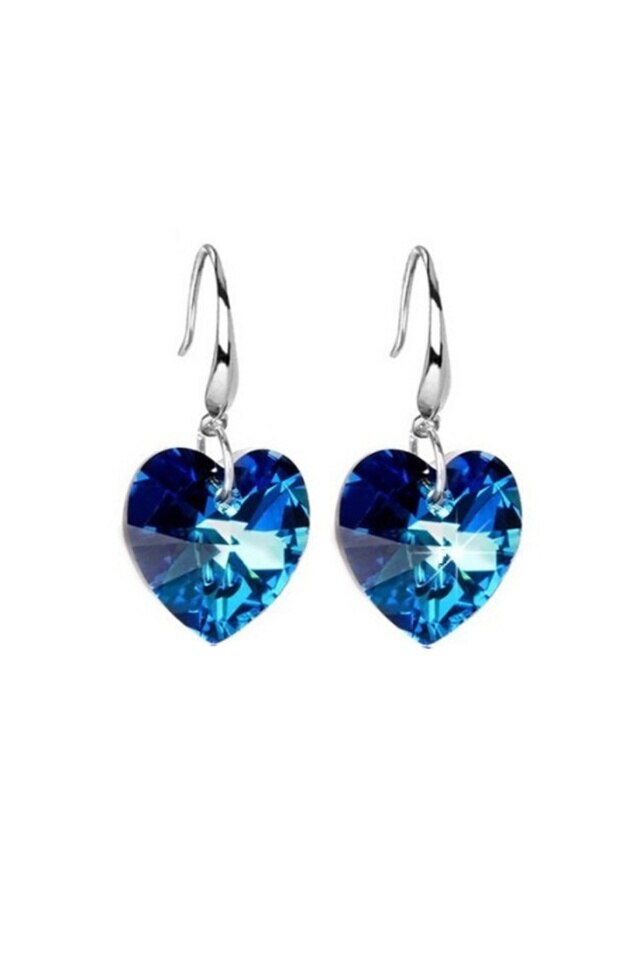 Cercei din argint 925 Blue Heart cu cristale in forma de inima, ideali cadou, aniversare, sarbatori, martisor