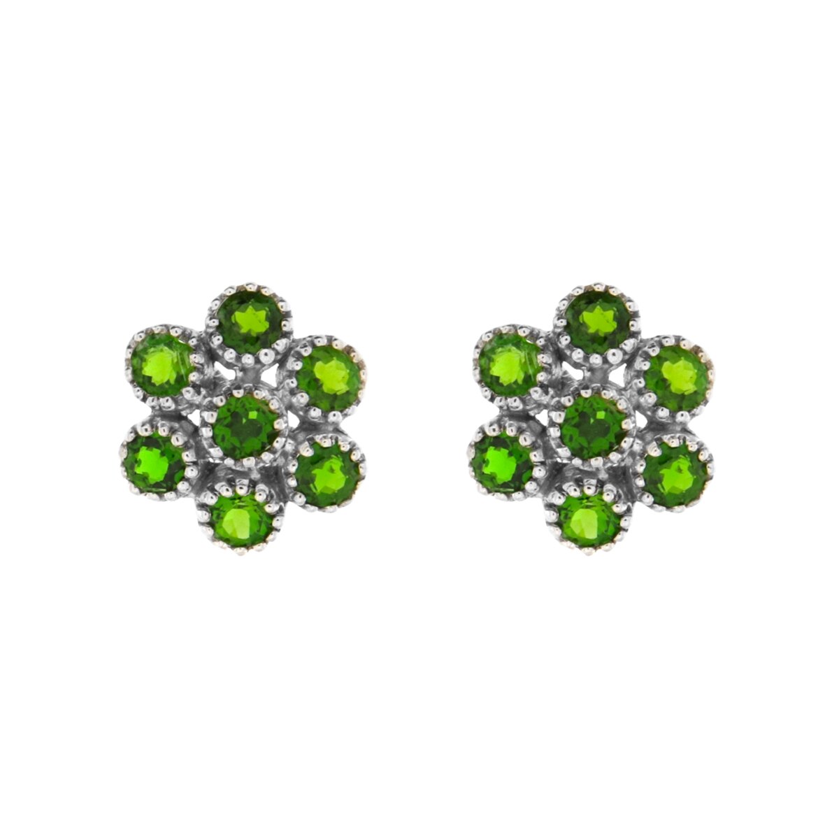 Cercei din argint placat cu aur si pietre de diopsid chrome