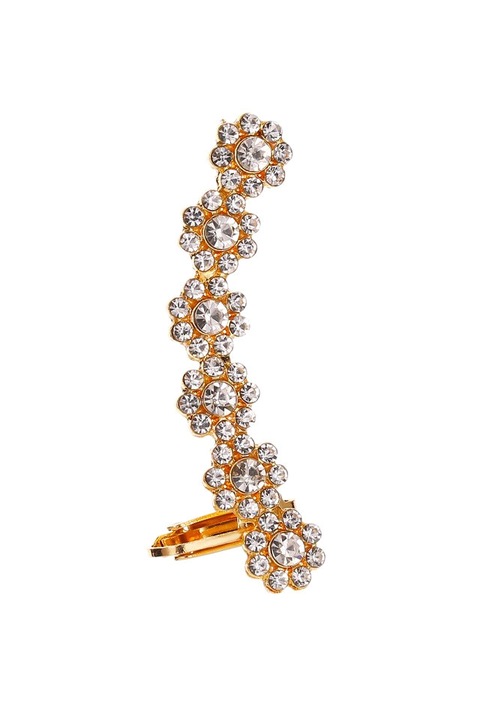 Cercel Ear cuff, 6 flori din cristale rotunde fatetate, Auriu, Urechea stanga