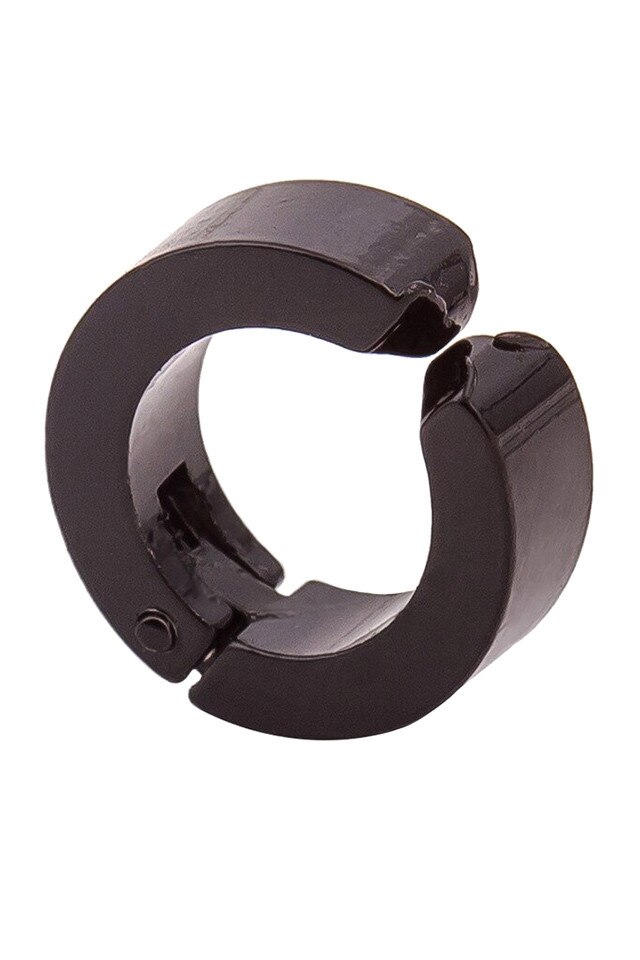 Cercel Punk cu clips, inel lat masiv, simplu, Negru, Urechea stanga sau dreapta