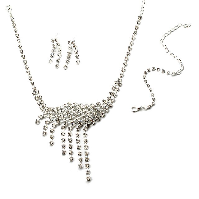 Set lantisor, bratara si cercei dama Chuns Fashion argintii 48 cm lungime lantisor