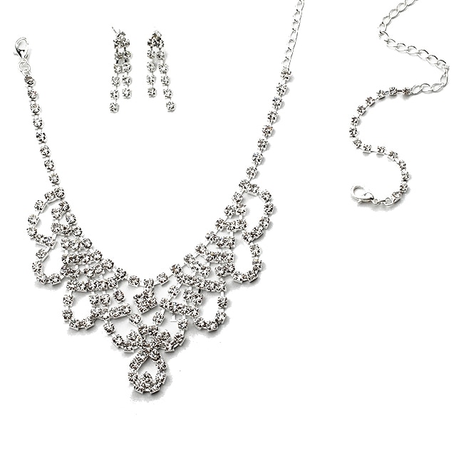 Set lantisor, bratara si cercei dama Chuns Fashion argintii, 43 cm lungime lantisor