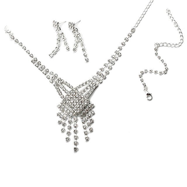 Set lantisor, bratara si cercei dama Chuns Fashion argintii 44 cm lungime lantisor