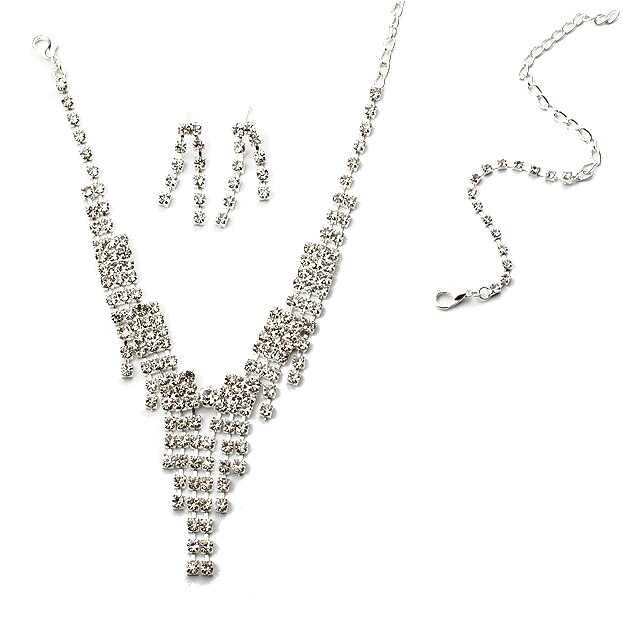 Set lantisor, bratara si cercei dama, Chuns Fashion argintii 42 cm lungime lantisor