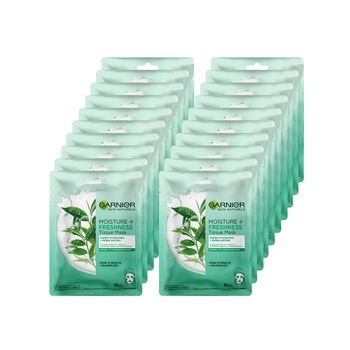 Pachet promo Garnier: 20 x Masca servetel Moisture + Freshness cu ceai verde pentru ten normal si mixt, 32 g Pachet promo Garnier: 20 x Masca servetel Moisture + Freshness cu ceai verde pentru ten normal si mixt, 32 g