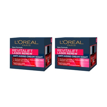 Pachet promo L'Oreal Paris: 2 x Crema antirid de noapte Revitalift Laser Renew, 50 ml Pachet promo L'Oreal Paris: 2 x Crema antirid de noapte Revitalift Laser Renew, 50 ml