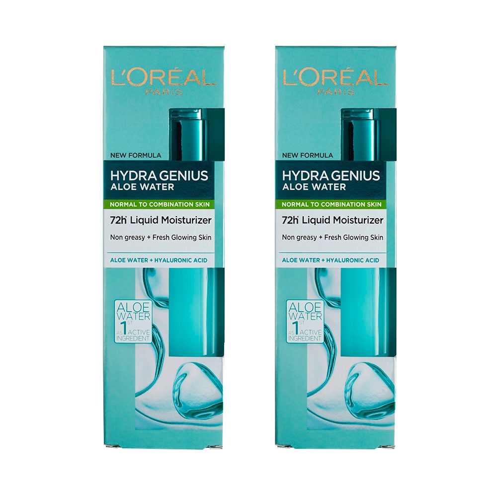 Pachet promo L'Oreal Paris: 2 x Crema de zi fluida Hydra Genius pentru ten normal-mixt, 70 ml
