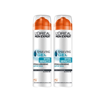 Pachet promo L'Oreal Paris: 2 x Gel de ras Men Expert Hydra Sensitive pentru ten sensibil, 200 ml Pachet promo L'Oreal Paris: 2 x Gel de ras Men Expert Hydra Sensitive pentru ten sensibil, 200 ml