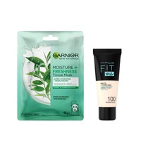 set fond de ten maybelline new york fit me matte amp poreless 100 warm ivory 30 ml  masca servetel garnier moisture  freshness cu ceai verde pentru ten normal si mixt 32 g imagen 8_0_
0
