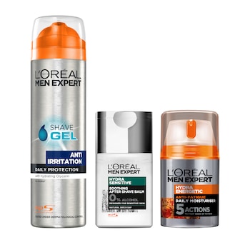 Set ingrijire barbati L'Oreal Paris Men Expert: Gel de ras Anti-Irritation pentru ten iritat, 200 ml + Balsam aftershave Hydra Sensitive pentru ten sensibil, 125 ml + Crema de fata Hydra Sensitive, 50 ml Set ingrijire barbati L'Oreal Paris Men Expert: Gel de ras Anti-Irritation pentru ten iritat, 200 ml + Balsam aftershave Hydra Sensitive pentru ten sensibil, 125 ml + Crema de fata Hydra Sensitive, 50 ml