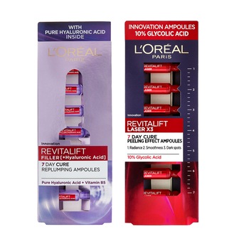 Set ingrijire ten L'Oreal Paris: Ser fiole Revitalift Filler cu acid hialuronic, 7 x 1.3 ml + Ser fiole Revitalift Laser cu acid glicolic, 7 x 1 ml Set ingrijire ten L'Oreal Paris: Ser fiole Revitalift Filler cu acid hialuronic, 7 x 1.3 ml + Ser fiole Revitalift Laser cu acid glicolic, 7 x 1 ml