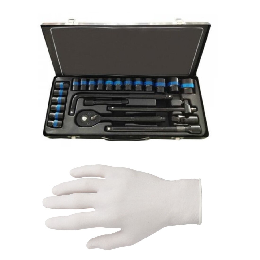 Trusa 24 piese, cheie clichet si tubulare 12 laturi crom-vanadium si Manusi din latex de unica folosinta BRT03