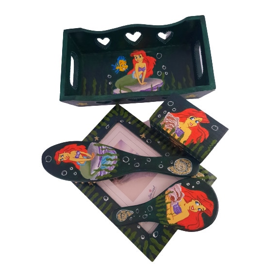 Set personalizat 5 accesorii pictat manual de lemn Mica Sirena