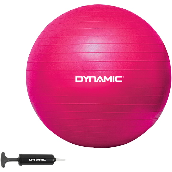 Gym-ball fitness Dynamic, 65 cm, cu pompa, culoare fucsia
