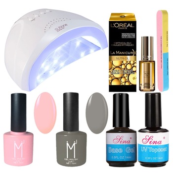 Kit Unghii cu Lampa Profesionala UV LED SUNone 48 W si 6 Produse Premium pentru Manichiura Semipermanenta, Pinky Grey Kit Unghii cu Lampa Profesionala UV LED SUNone 48 W si 6 Produse Premium pentru Manichiura Semipermanenta, Pinky Grey