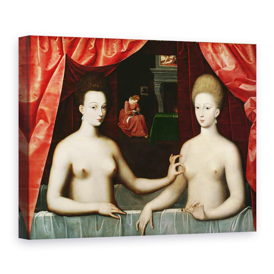 Tablou canvas - Scoala Fontainebleau - Gabrielle dEstrees 1573-99 si sora ei, Ducesa de Villars, 75 x 100 cm