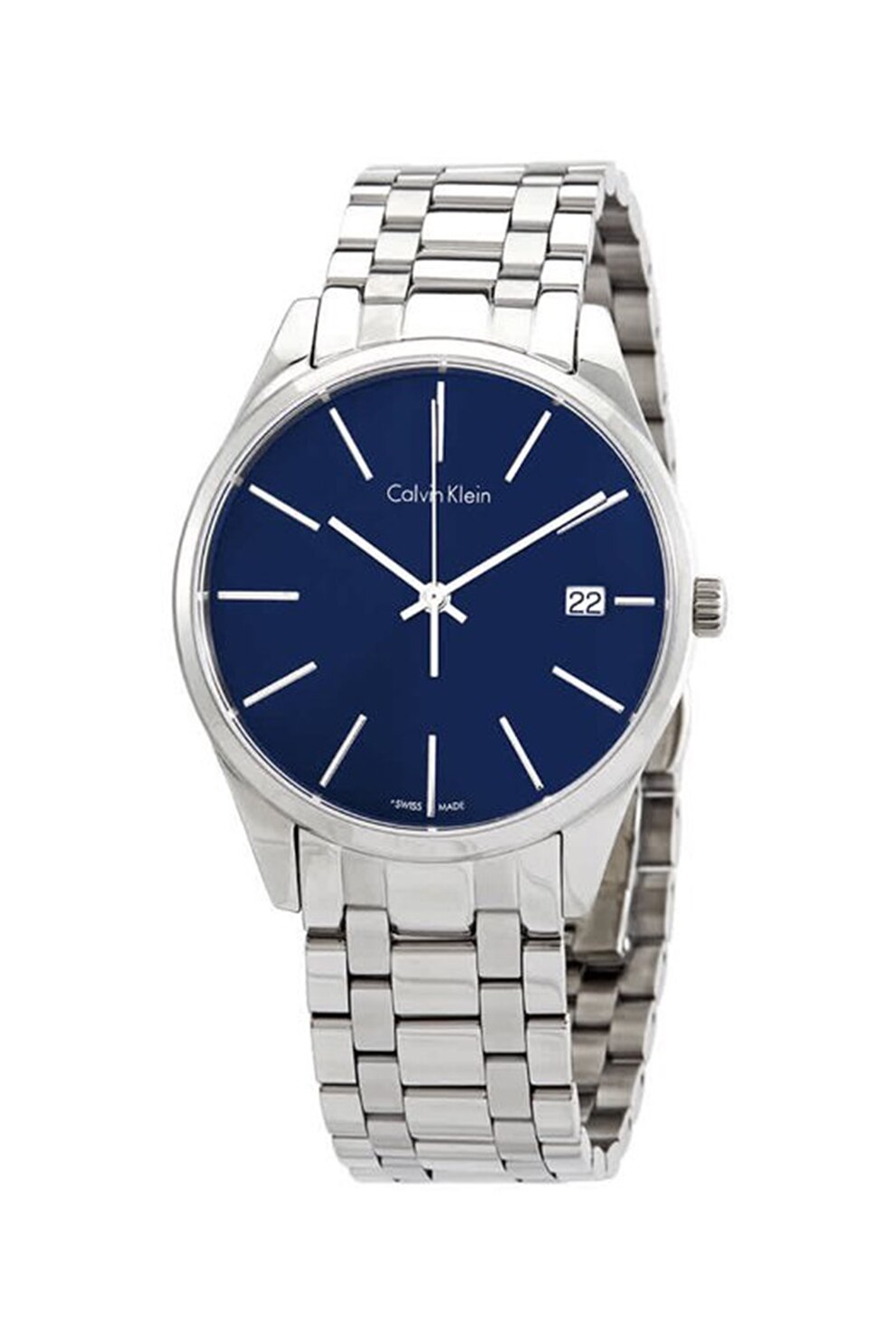 CALVIN KLEIN, Ceas automatic din otel inoxidabil, Argintiu/Albastru inchis