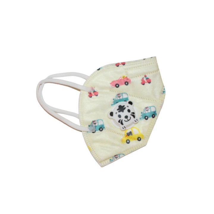 Masca faciala pentru copii cu 5 straturi si supapa, ambalata individual, model cu masinute