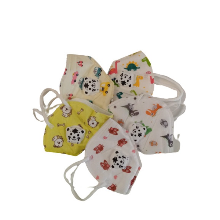 Set de 10 masti faciale pentru copii cu 5 straturi si supapa, ambalata individual, modele diferite