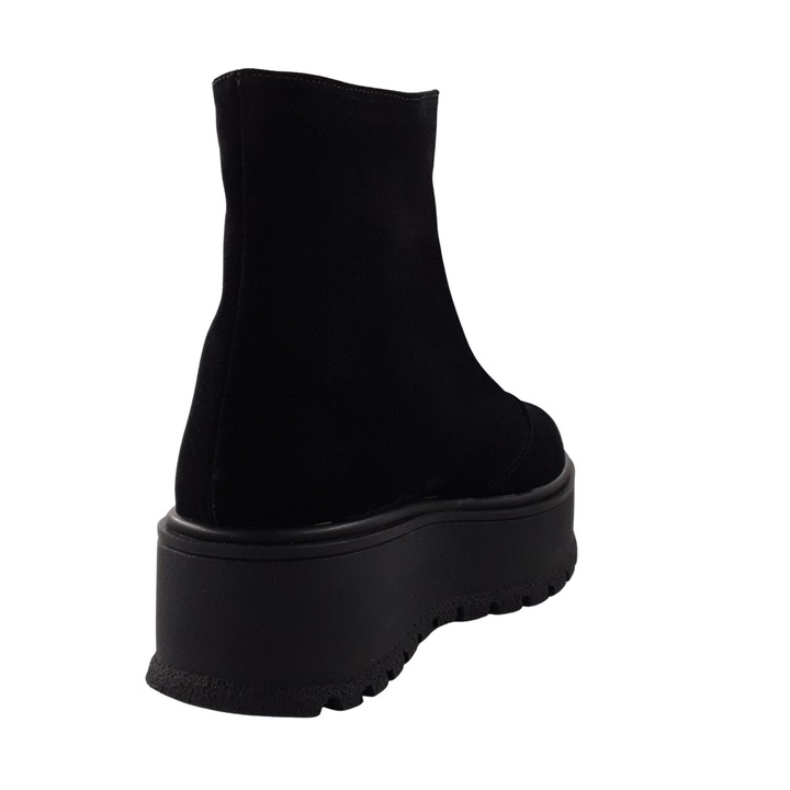 Ghete dama, SandAli, piele naturala, fermoar, talpa inalta, Negru