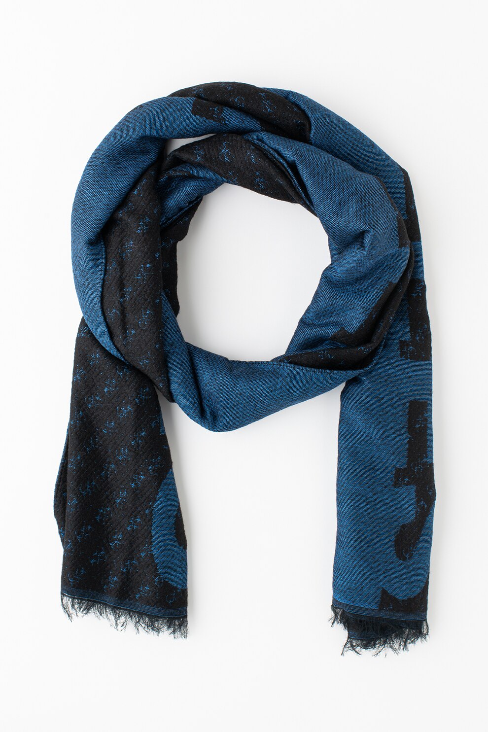 Guess, Esarfa din amestec de modal cu model logo, Bleumarin/Negru