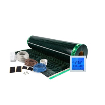 Kit incalzire pardoseala pentru parchet , cu folie incalzitoare 140 W / mp , pentru 15 mp cu termostat digital programabil Kit incalzire pardoseala pentru parchet , cu folie incalzitoare 140 W / mp , pentru 15 mp cu termostat digital programabil