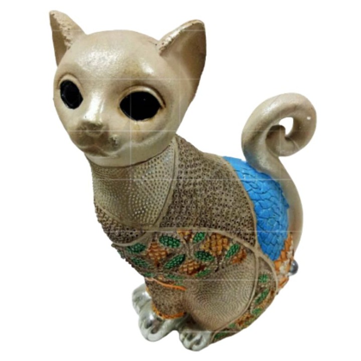 Декоративна фигура, Котка, Многоцветен, 12см х 17см