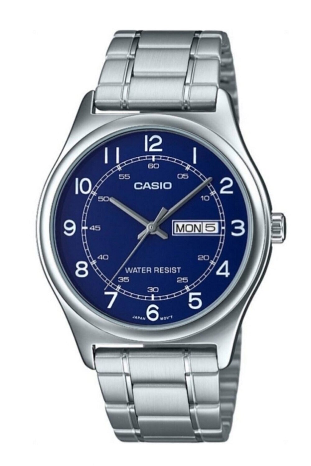 Ceas barbatesc, CASIO, MTP-V006D-2BUDF, Quartz, Casual, Cristal mineral, Otel, Albastru/Argintiu, 40 mm