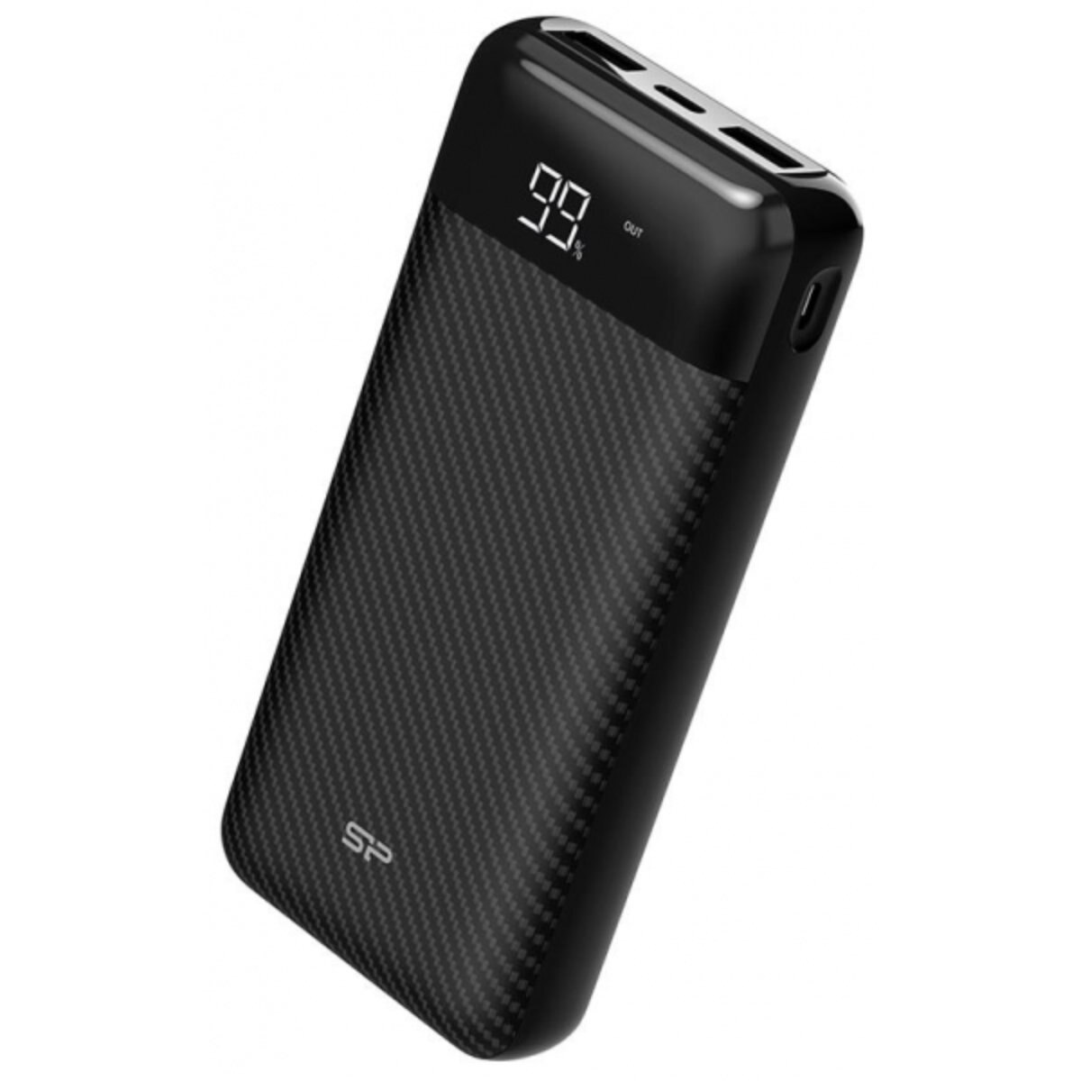 Acumulator extern Silicon Power , 10000 mAH, Lithium polymer, afisaj LED, iesire 2.1 A, 2x USB, intrare USB-C, microUSB, cablu USB tip C, negru