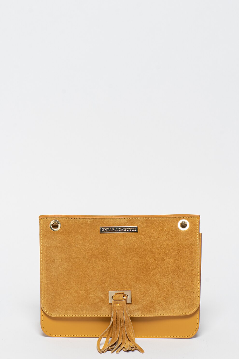 Chiara Canotti, Geanta de piele cu bareta de umar si clapa de piele intoarsa, Ocru