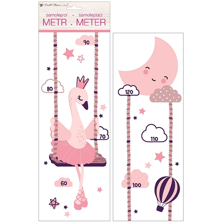 Masurator inaltime pentru fetite - lebada roz, max. 120 cm