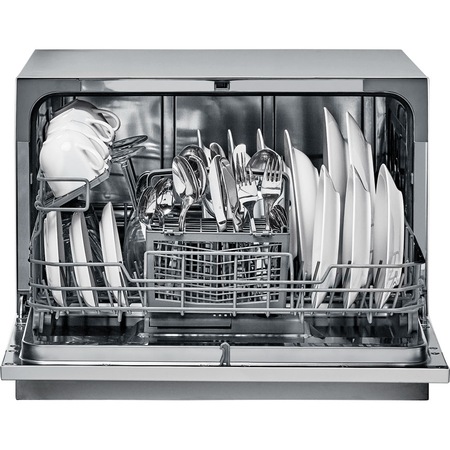 Masina de spalat vase Candy CDCP 6/E-S, 6 seturi, 6 programe, Clasa F, 55 cm, Argintiu